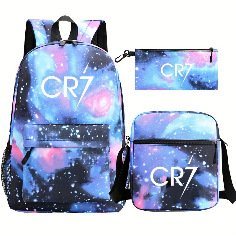 

3pcs Number Star Print Students School Bags Set - Large Capacity Casual Lightweight Backpack With Crossbody Bag And Pencil Case
