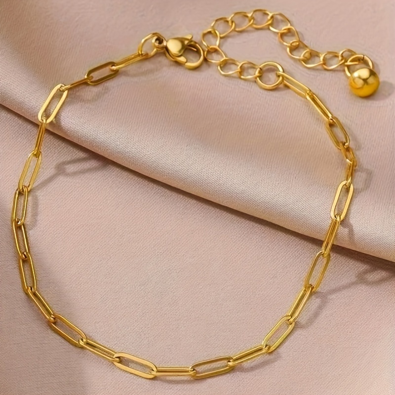 

1 Pc Exquisite Simple Golden Chain Design Bracelet Stainless Steel Jewelry Elegant Leisure Style For Women Daily Casual