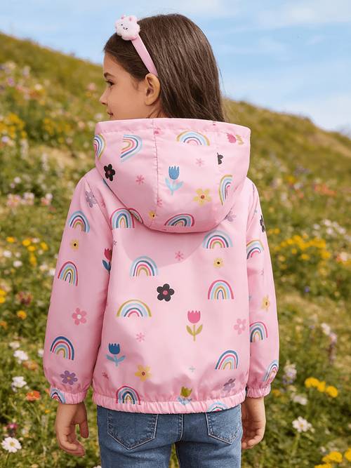 girls hooded windbreaker cute animal flower prints brushed lining lightweight and comfortable fabric loose and suitable for multiple such as and daily life a soft