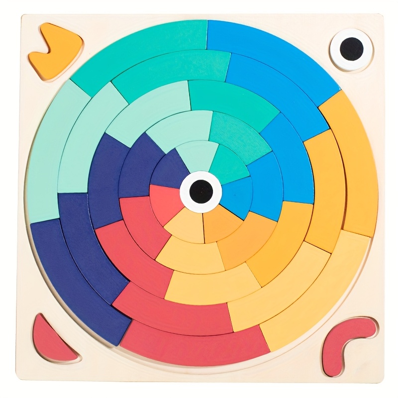 Creative Rainbow Building Block Puzzle, A Wooden Educational Puzzle Game That With 15 Double-sided Pattern Cards, Designed To Skills And Imagination