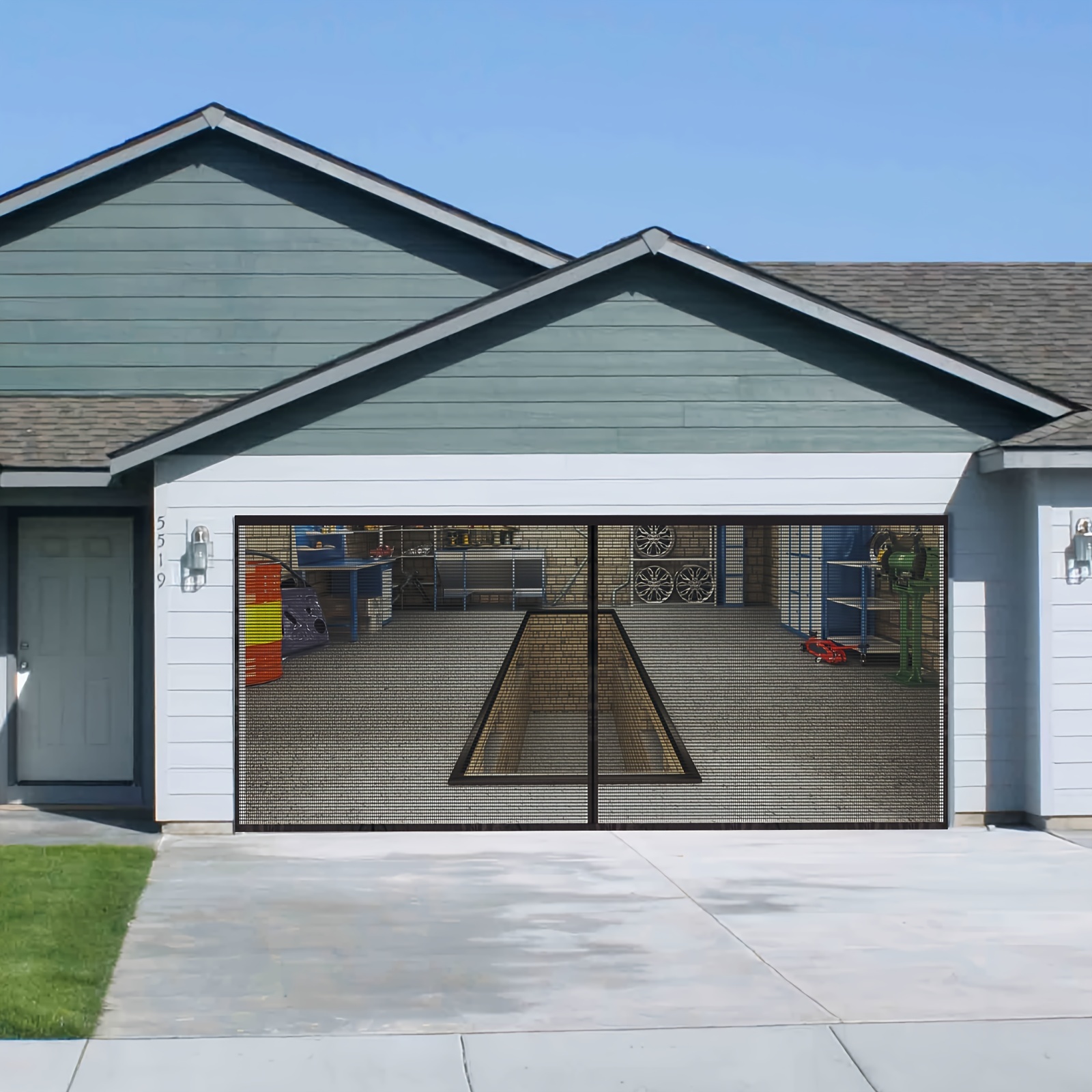 

Easy-install 13x6.5ft Fiberglass Garage Screen Door Kit For Double Doors - Durable, No Power Needed, Black