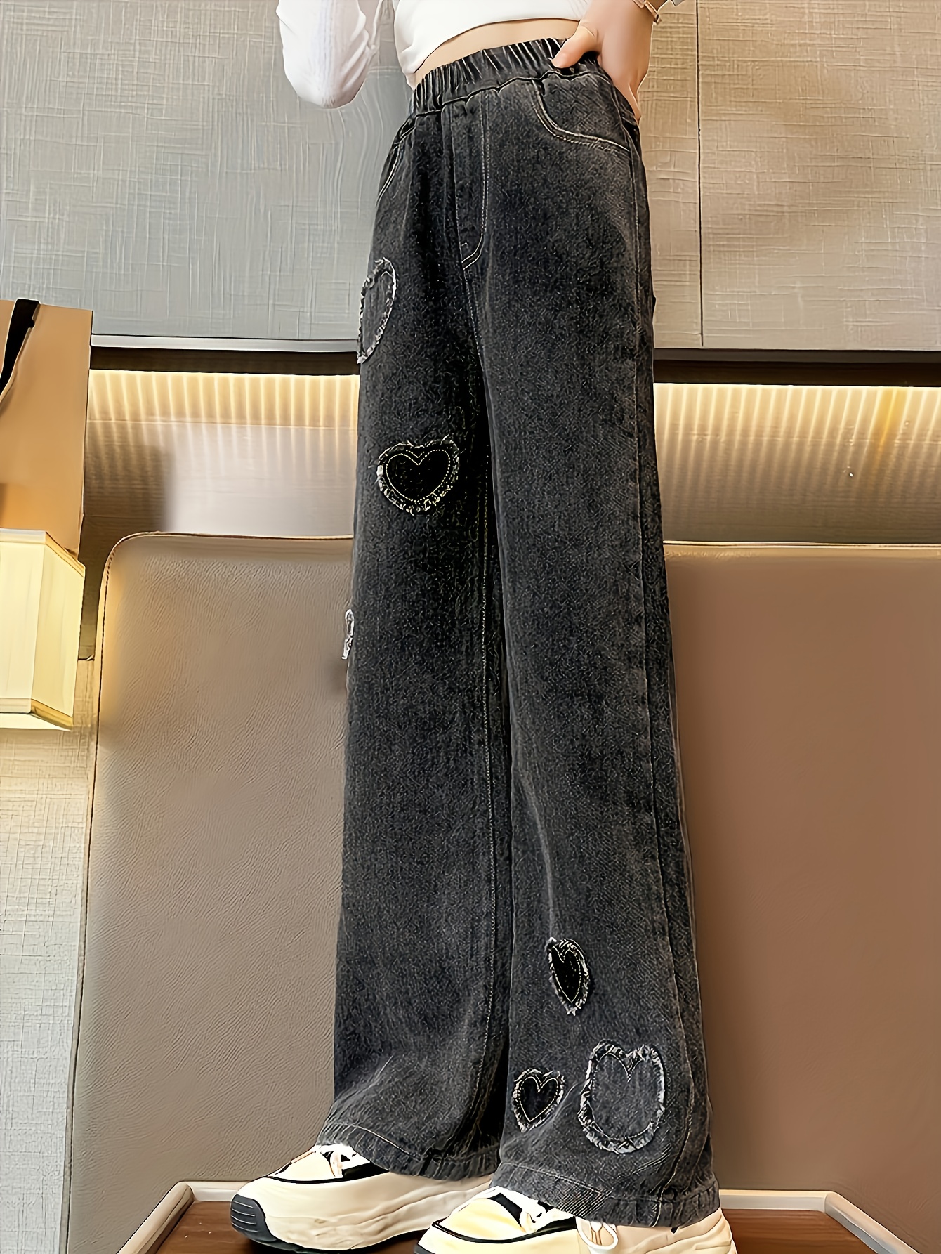 heart patch baggy jeans loose fit denim pants - Temu Canada