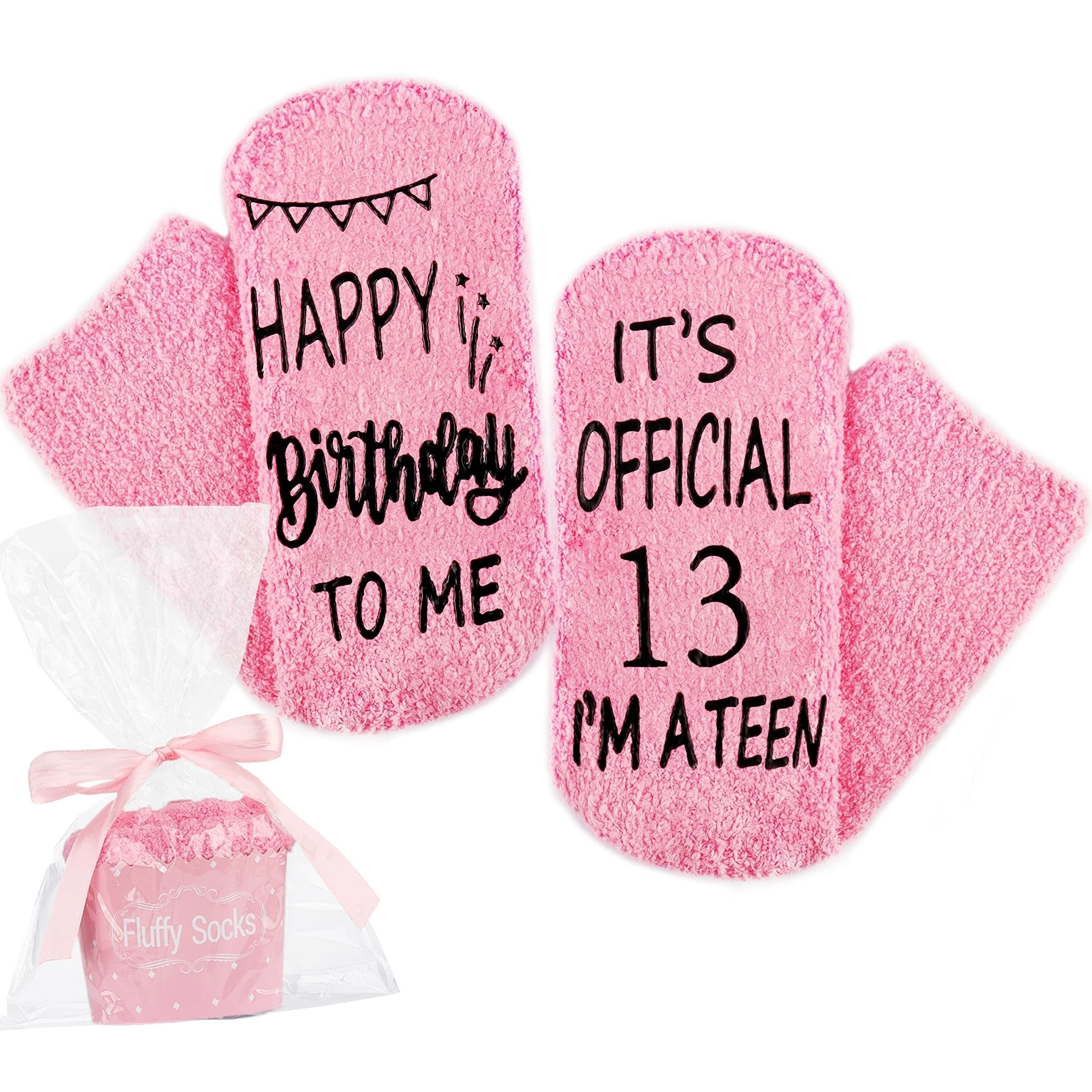 

1 Pair Valporia Fluffy 13th Birthday Socks - " To Me, I'm Officially 13 And A Teen" Design, Non-slip & Soft Polyester , Perfect Gift For Teens, Fits Most, Socks For Teen Girls