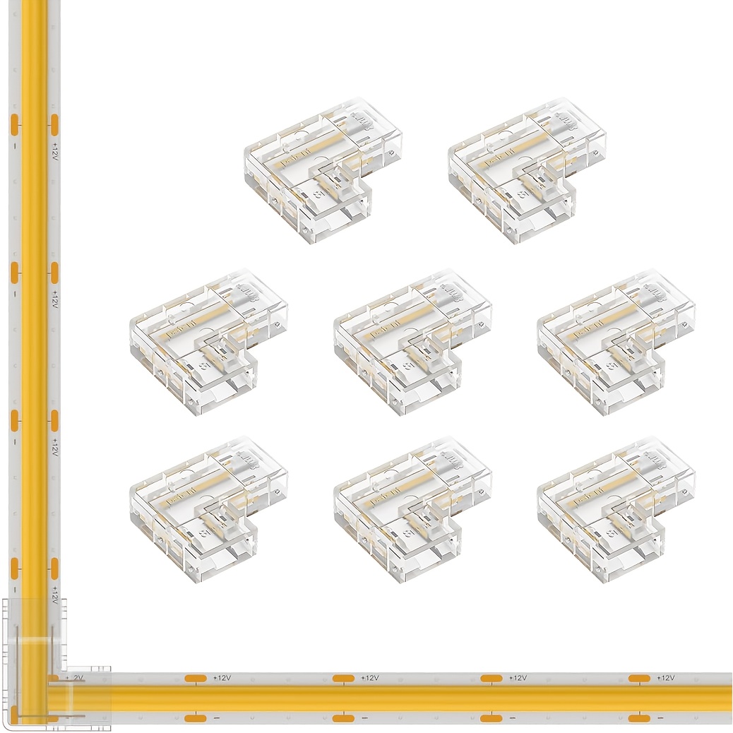 TEMU Dark--shaped Corner Connector, Cob Dual-line Led Strip Accessory, Compatible With 8mm Width Strips, Quick Installation No Soldering Required,