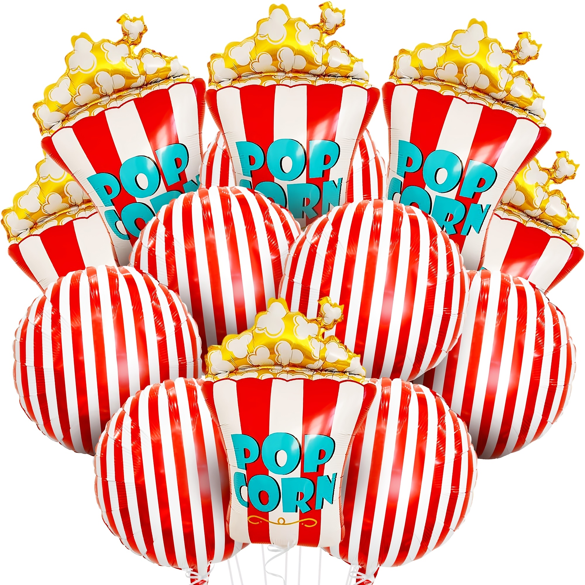 

6pcs/12pcs Carnival Popcorn Balloons Set - Striped Aluminum Film Balloons For Circus Theme Party Decorations, No Electricity Needed