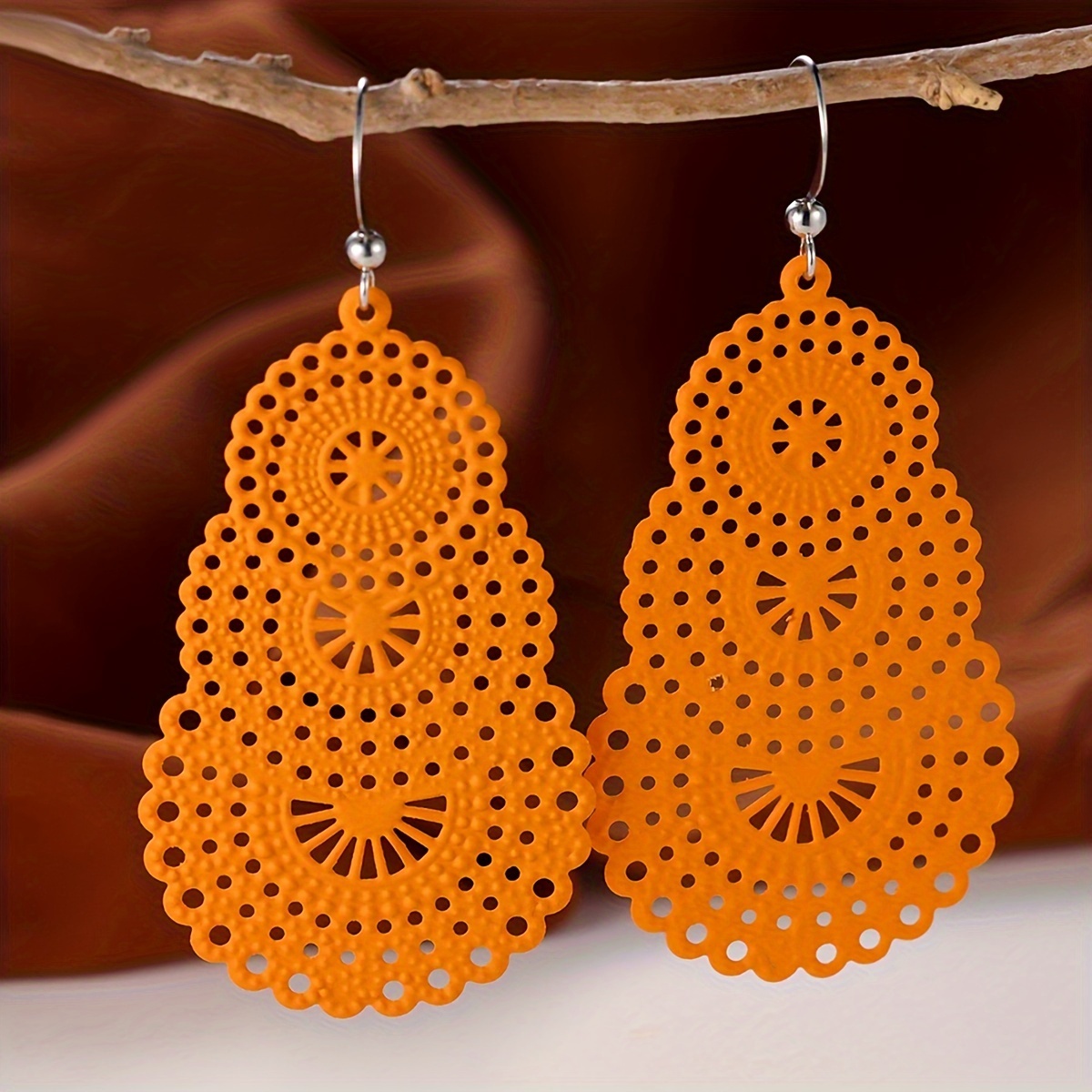 Boucles D'oreilles Pendantes En Bois Violet - Détail étoile, Fait Main - Neuf