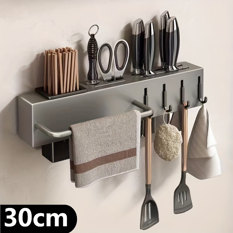 TEMU Multi-functional Wall-mounted Kitchen Organizer - Heavy-duty Carbon Steel Knife Holder, Professional Japanese-style Knife Storage Rack, No-drill