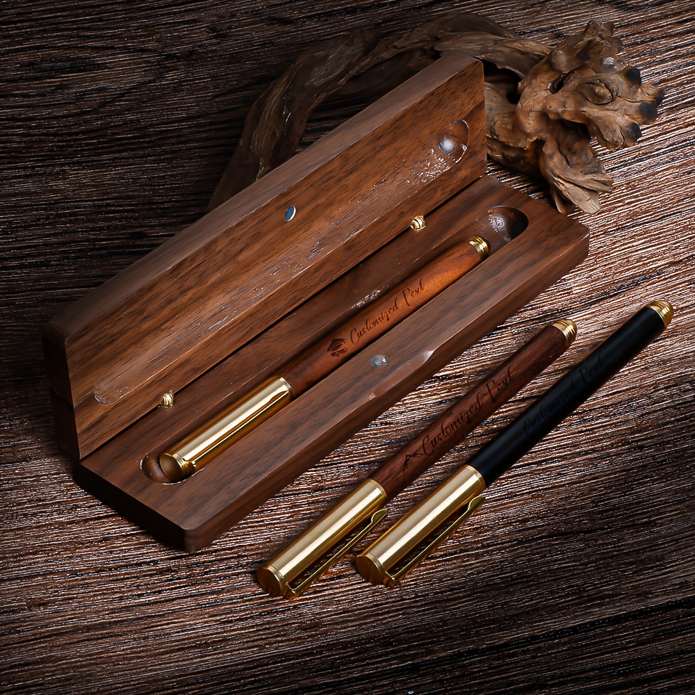 

Custom Engraved Sandalwood & Black Ballpoint Pen Set - 2pcs, Vintage Style With Rotating Brass Cap, , Weddings,