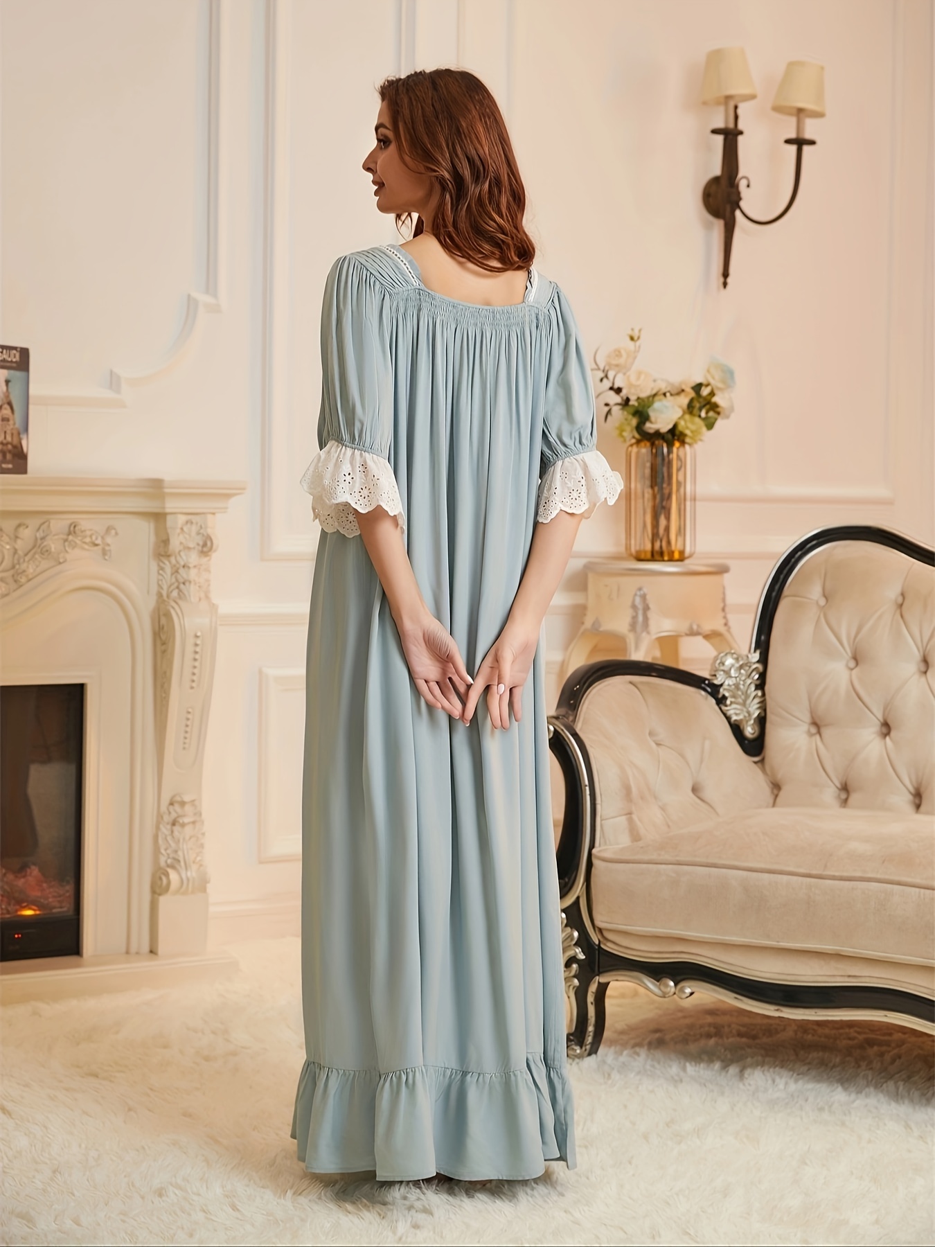 chinese dress ladies Long Sleeve Button Down Modal Nightgown