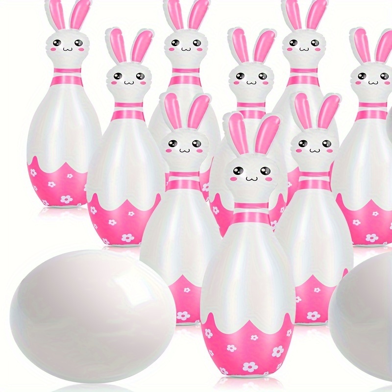 

12 Pcs 26 Inch Bunny Bowling Set With 10 Plastic And 2 Plastic Balls Inflatable Easter For Girls Boys Indoor Outdoor Family Holiday Activity