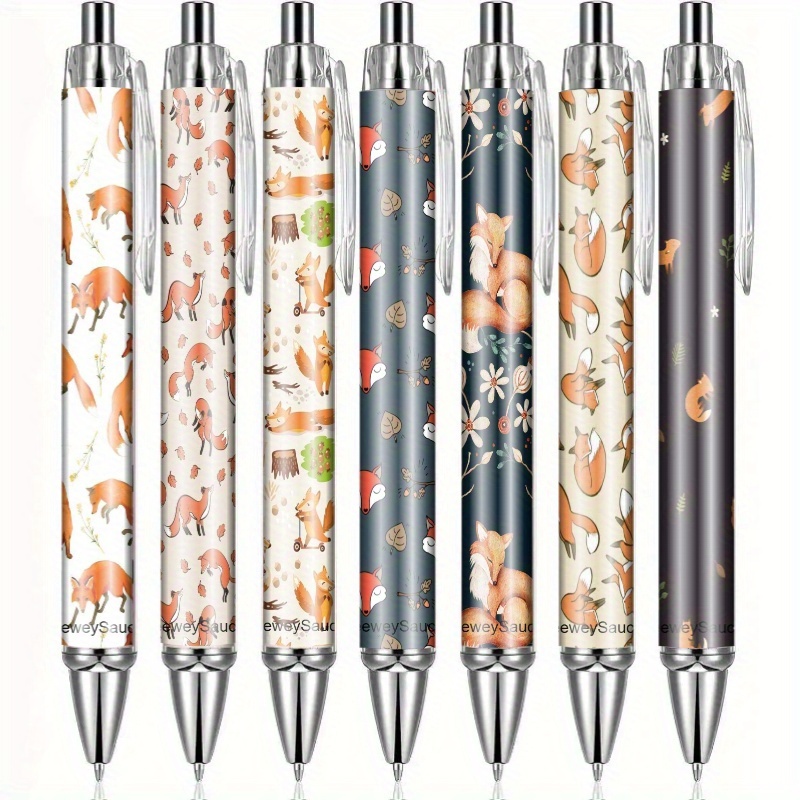 Image of 7pcs Back-to-school Creative Fox-themed Ballpoint Pen Set Cute Cartoon Animal Office Writing Tools Reusable Ideal Friendship Gift And Giveaway Stationery Enthusiasts Must-have