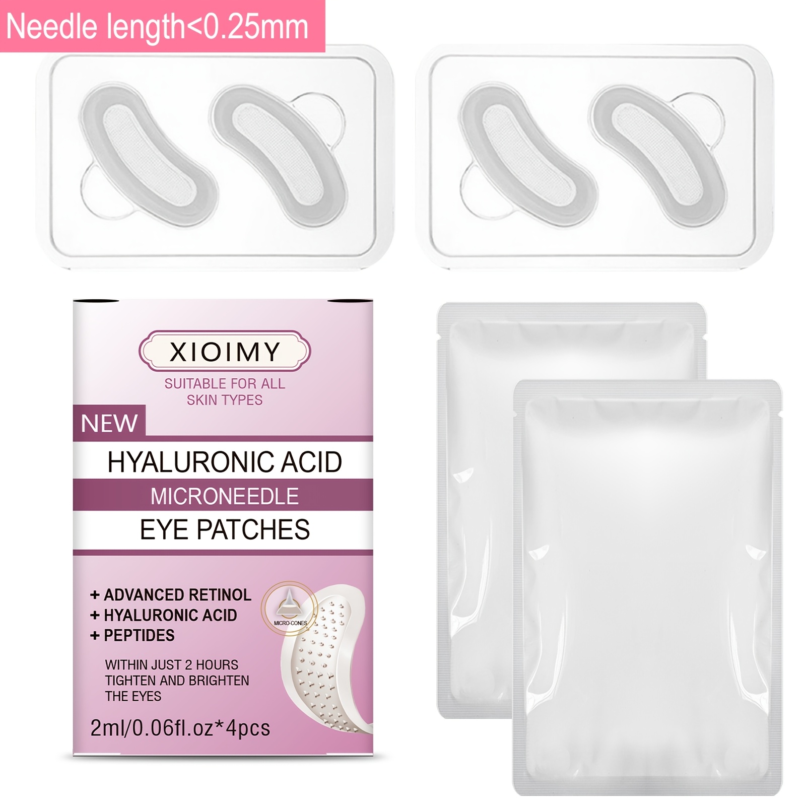 4pcs Hyaluronic Acid Microneedle Eye Mask With Retinol And Peptides, For Eyes, Face, And Nose, Hydrating, Firming, And Light Beige. Microneedle Patch, Eye Patch, Needle Length
