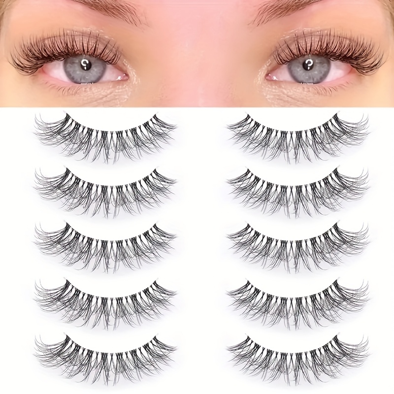 Image of 5-pair Cat Eye Lashes For A Delicate Natural Look, D 10-18mm Transparent Band 3d Natural False Eyelashes Multi-pair Set, Soft Mink Lashes, Suitable For Daily Work And Date Makeup