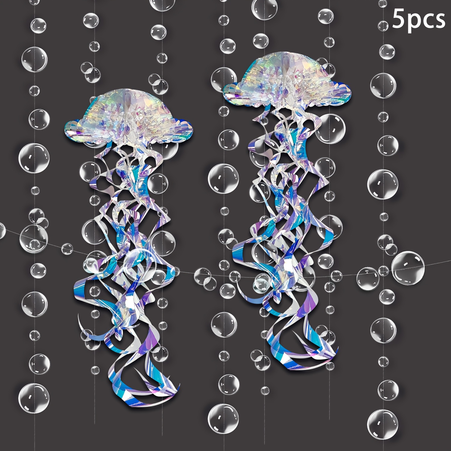 Image of 5pcs Of Underwater Mermaid Party Decorations, Bubble Garlands And Jellyfish Honeycomb Hanging Decor, Suitable For Birthday Parties, Weddings, Party Gifts, And Swimming Shower Party Decorations