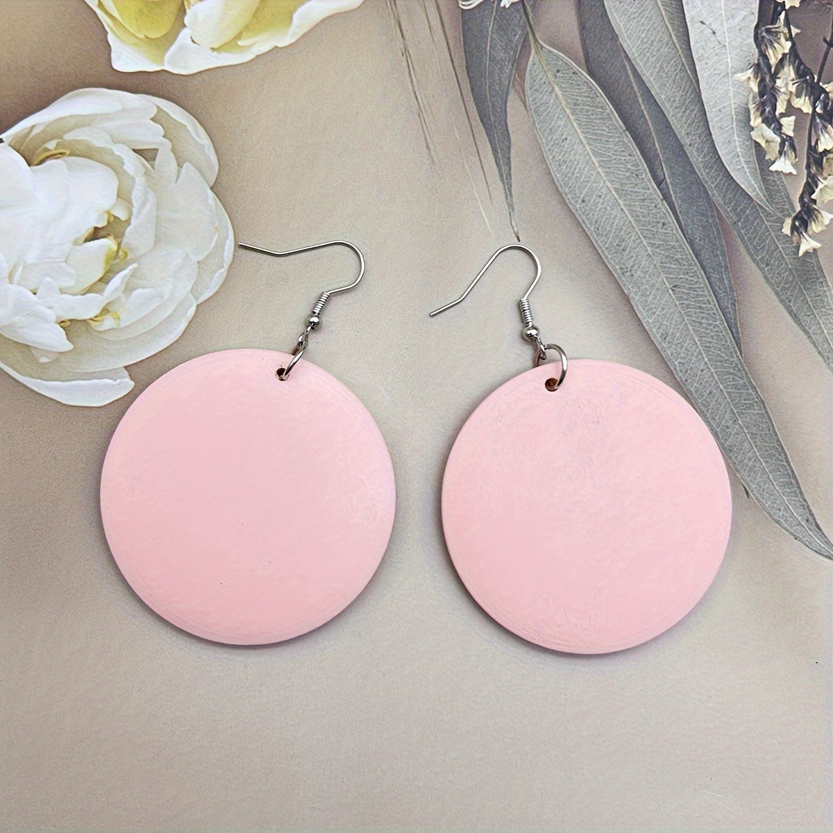 TEMU 1 Pair Fashion Round -colored Wooden Earrings, Bohemian Easy All-match Wooden Drop Earrings, Western Cross-border Trendy Individual Pastoral