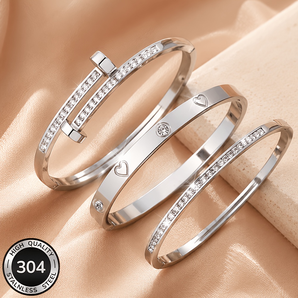 3pcs Fashionable Stainless Steel Bracelet Set, Waterproof