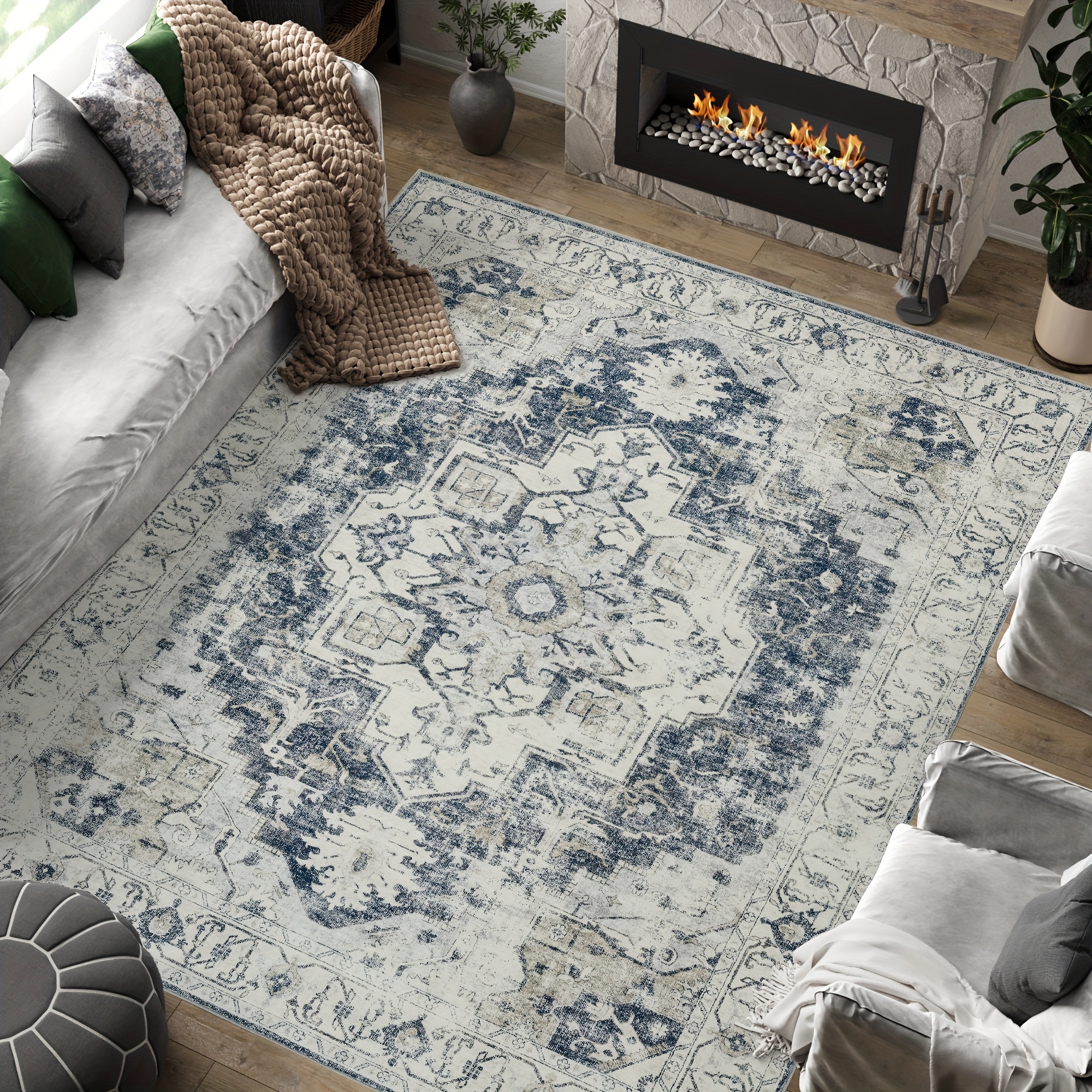 TEMU 1 tapis JINCHAN grand 8X10 pour salon, tapis vintage bohème lavable, grand tapis fin d'accentuation, tapis à imprimé floral rétro pour chambre à
