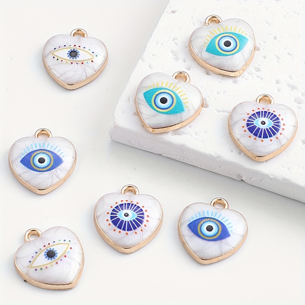 

5pcs Evil Eye Heart Charms - Alloy Pendants For , Bracelets & Necklaces - Perfect Valentine's Day Craft Accessories