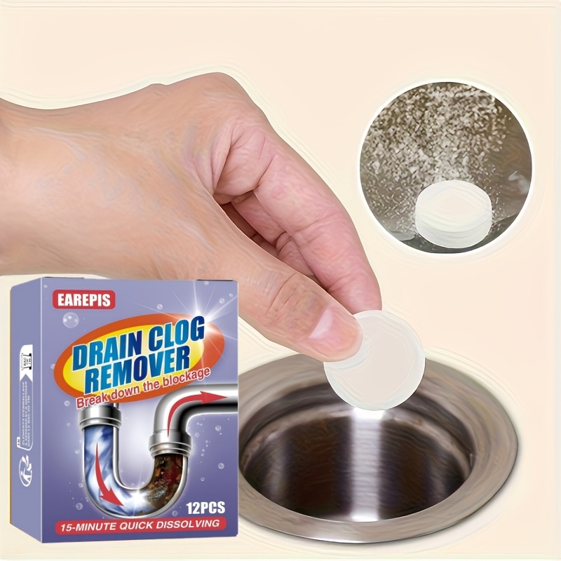 12 tabletas/caja de limpiador de desagües | Efectivo para la eliminación de pelo, residuos de comida, eliminación de olores, adecuado para lavabos de baño, desagües de cocina, duchas, inodoros