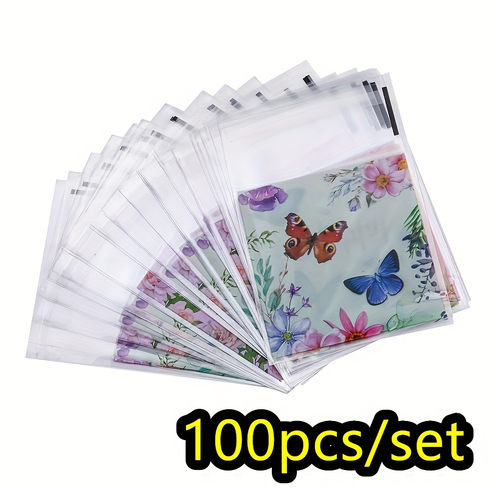 TEMU 100pcs/set Motif Papillon Bohème | Sac OPP Auto-scellant, Fleurs Romantiques pour vous Sacs Décoratifs Imprimés en Anglais pour Mariage Fête