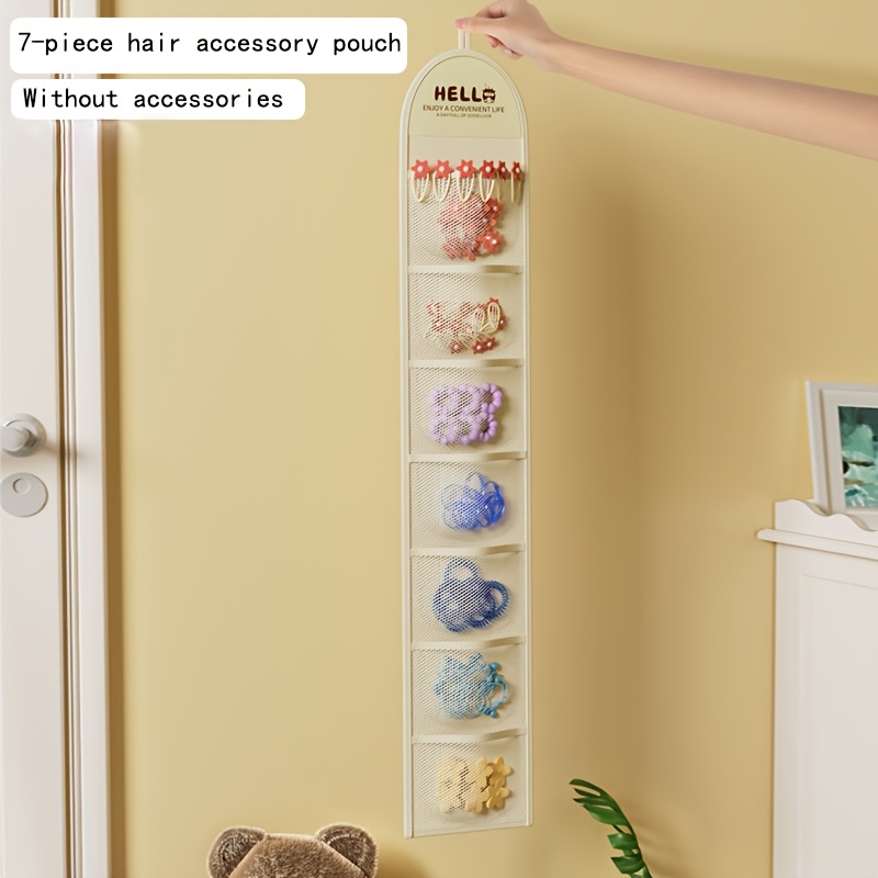 TEMU 1 Hair Accessory Storage Bag, Mesh Hanging Pouch, Cosmetics Organizer, Stationery Storage Rack, Garment Hanging Bag, Wall-mounted, Fabric,