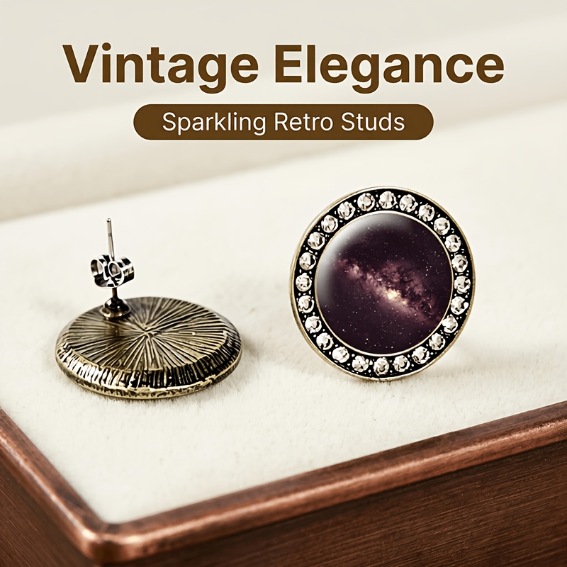 2pcs Starry Sky Glass-Inlaid Stud Earrings