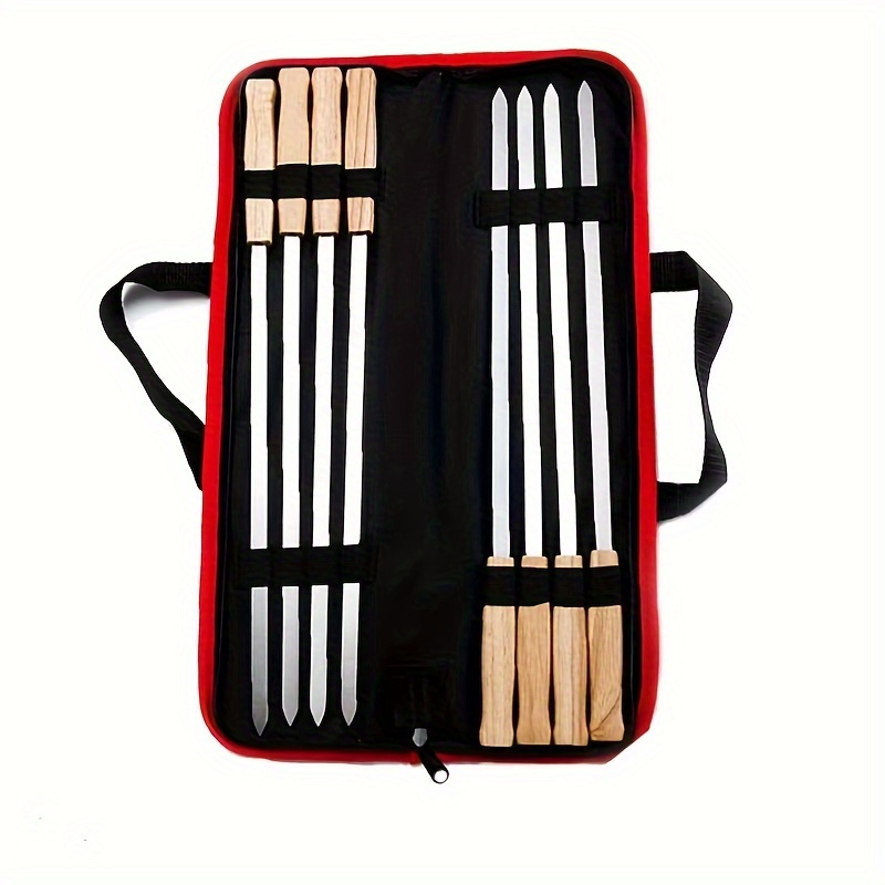 TEMU Brochetas de acero inoxidable para con 8 pinchos y de madera - Brochetas de metal duraderas para asar para cocinar al y suministros para