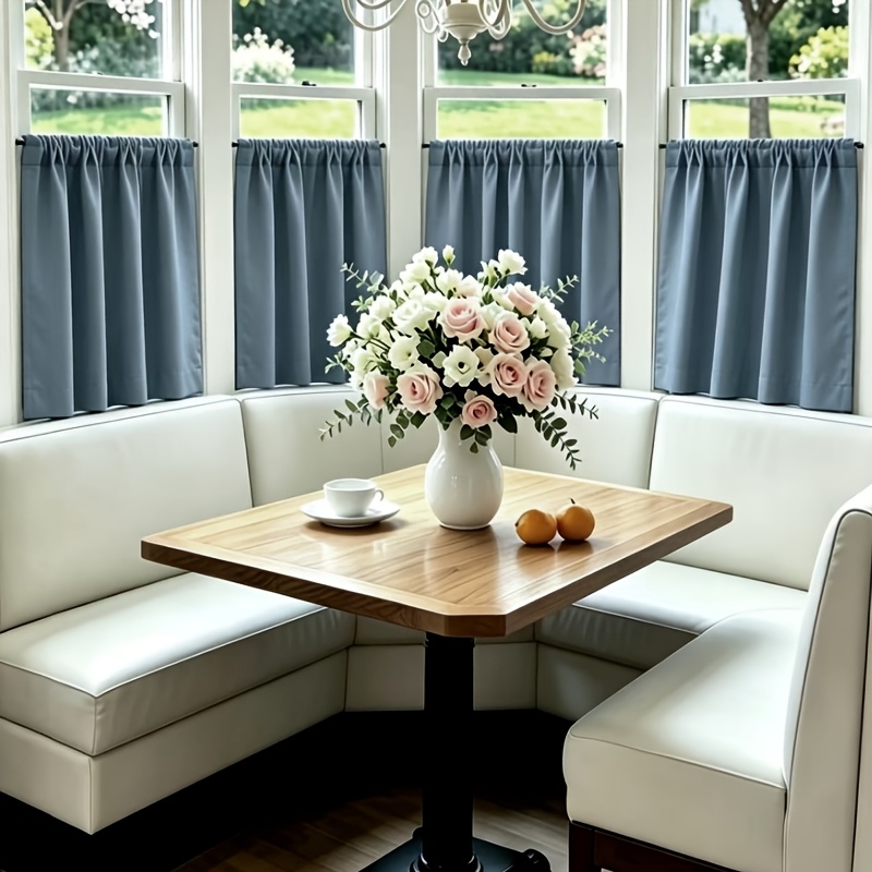 TEMU 4pcs Blackout Curtains Set, 100% Polyester Short Window Curtains, Rod For Kitchen Bathroom Rv Bedroom Cafe Basement Cabinet Decor