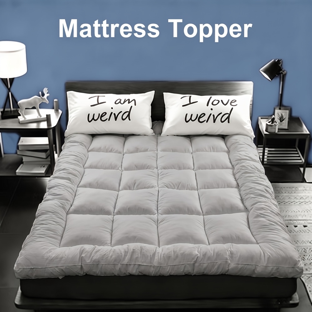 Image of 8cm Mattress Topper With 1000gsm Microfiber Filling - Breathable Quilted Pad With Elastic Corner Straps, Plush , Machine Washable, Suitable For , In Sizes And Colors