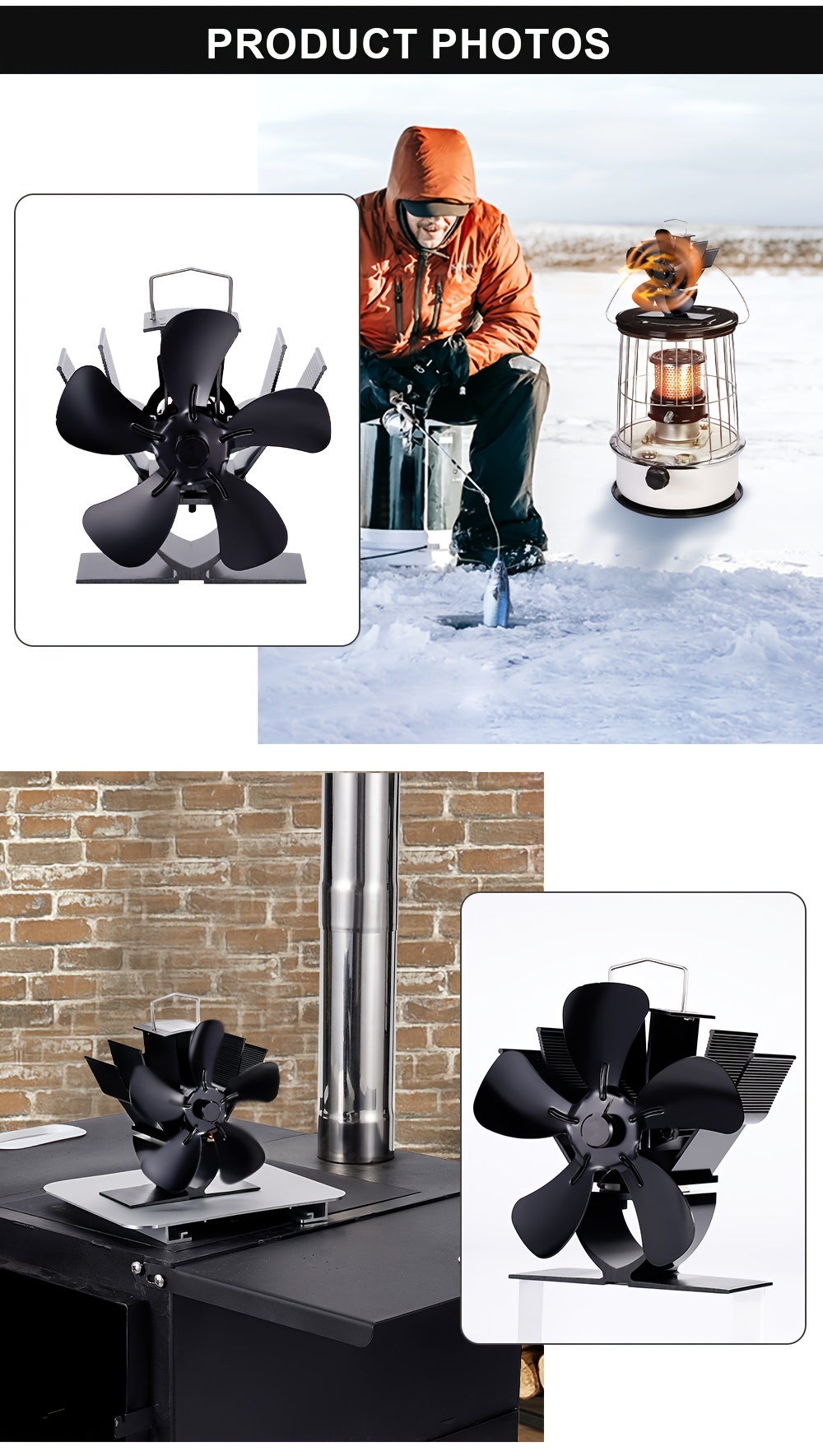 aluminum 5 blade heat powered stove fan for wood burning fireplaces silent operation exhaust fan with multiple components portable design no electricity needed details 6