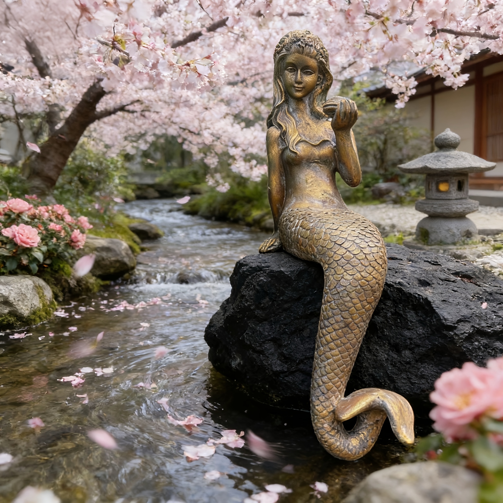 E-shop gestaltete Vintage-Meerjungfrauen-Statue, geeignet für die Außendekoration in Gärten, Höfen Wasserspielen. Ein ausgezeichnetes Geschenk für