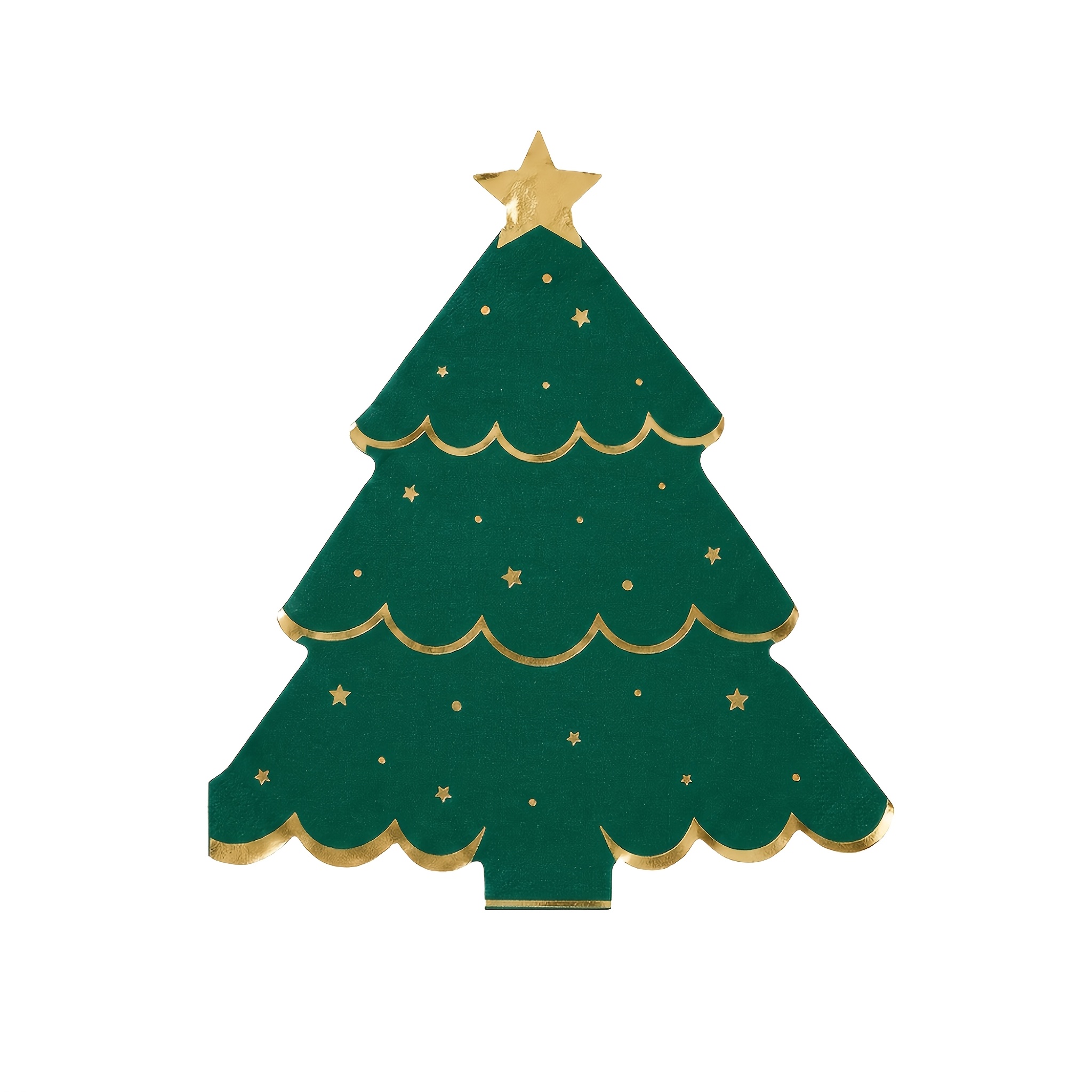 TEMU 12/32/64 servilletas de Navidad verdes con forma de árbol de Navidad, servilletas desechables doradas irregulares verdes estampadas a caliente