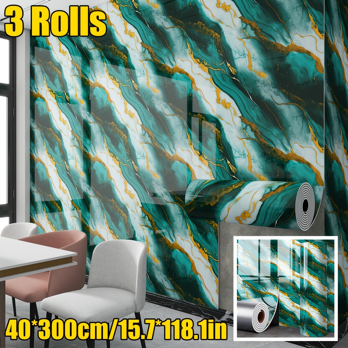 3 Rolls 40x300cm/15.7x118in Self-adhesive Wallpaper With Luxurious Gilded Texture, Wall Panel Hanging Decorative Tiles, Waterproof And Removable Without Leaving Any Marks, Designed