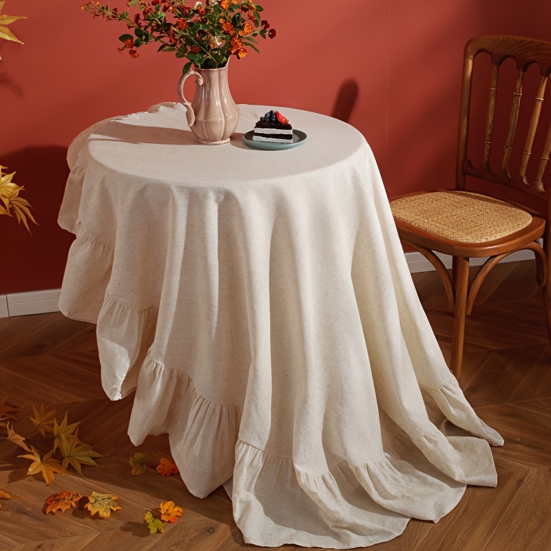 natural linen color round tablecloth with   edges suitable for weddings birthdays graduations etc party table decorations   coffee   round table decorative fabric