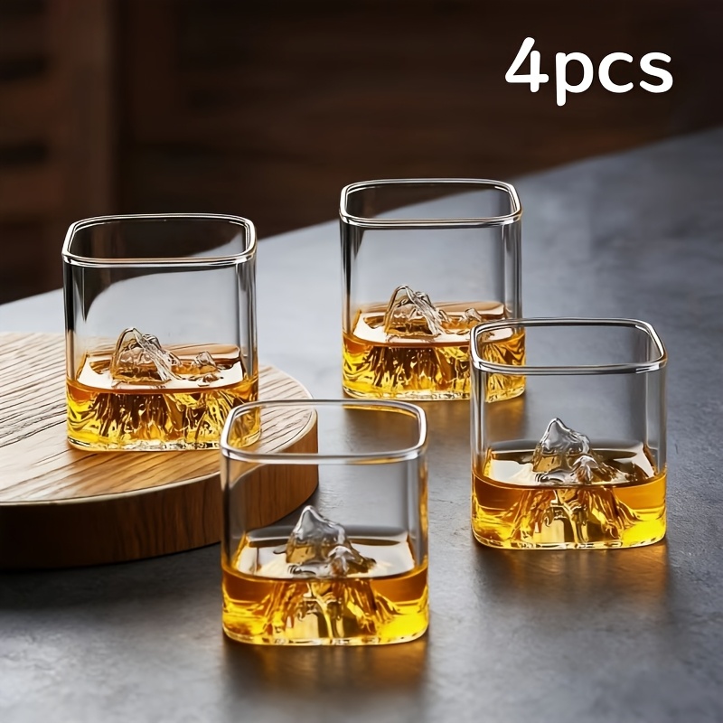 Image of 4pcs Set Elegant Modern 3d Mountain-themed Glass Cups Suitable For Whiskey,, Coffee & Water - Glass Tumblers For Parties, Gatherings, Drinking Glasses For, Hand Wash Only (no)