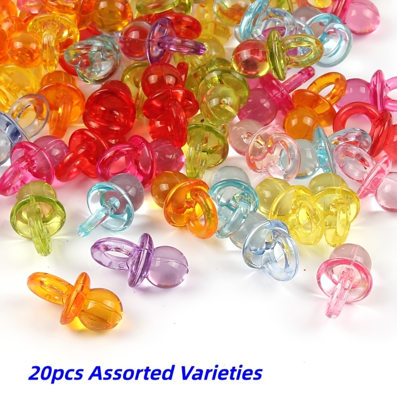 TEMU 20pcs Random Color Transparent Pacifier-shaped Acrylic Beads 12x21mm, Colorful, Durable, Lightweight Charms, Suitable For Jewelry Making, Party