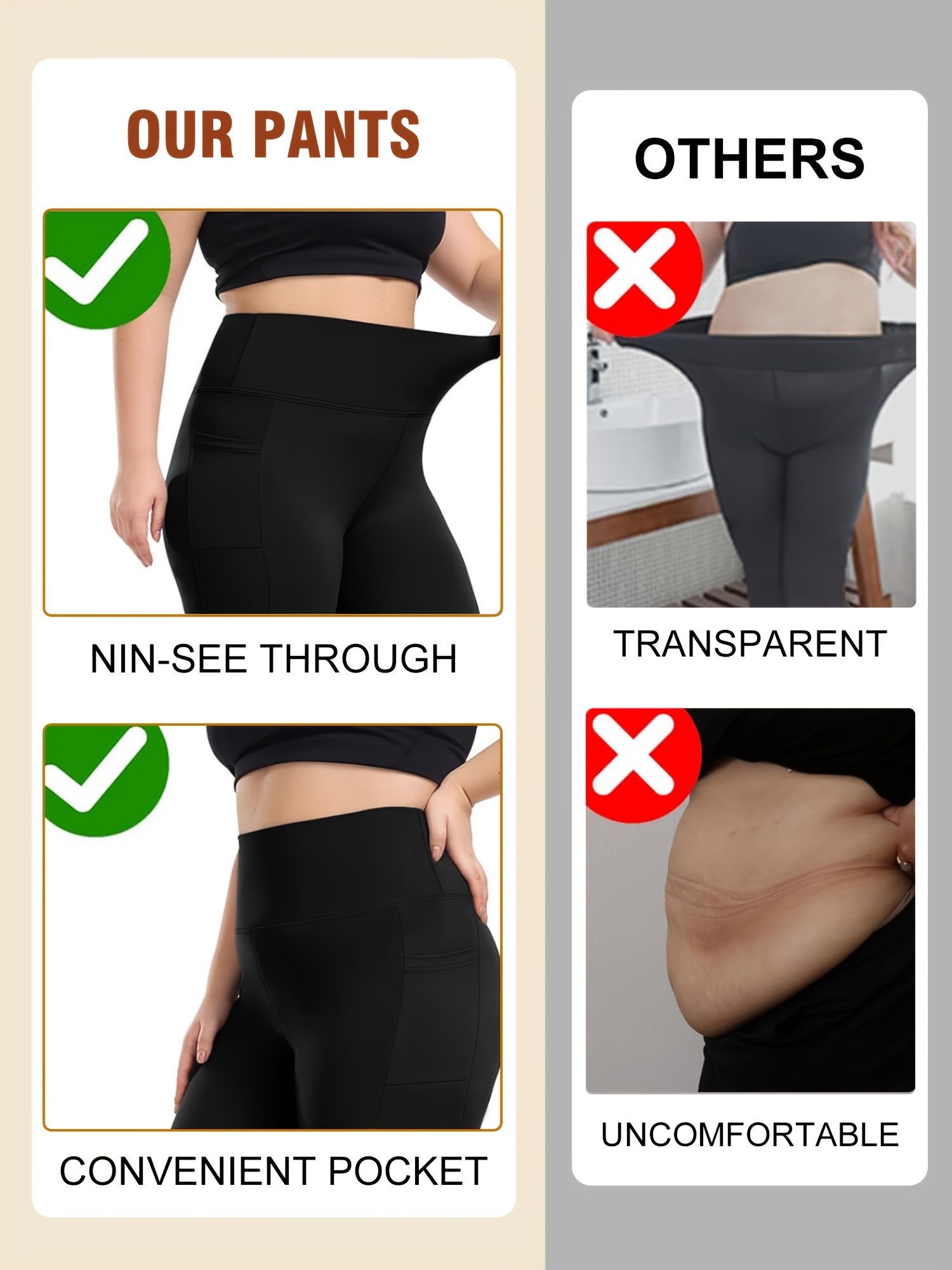 Plus Size - Women'S High-Waist 9/3 Length Leggings with Side Pockets - Stretchy, Solid Color, Casual Leggings for Daily Wear, Leggings | Highwaist Leggings | Comfortable Fit