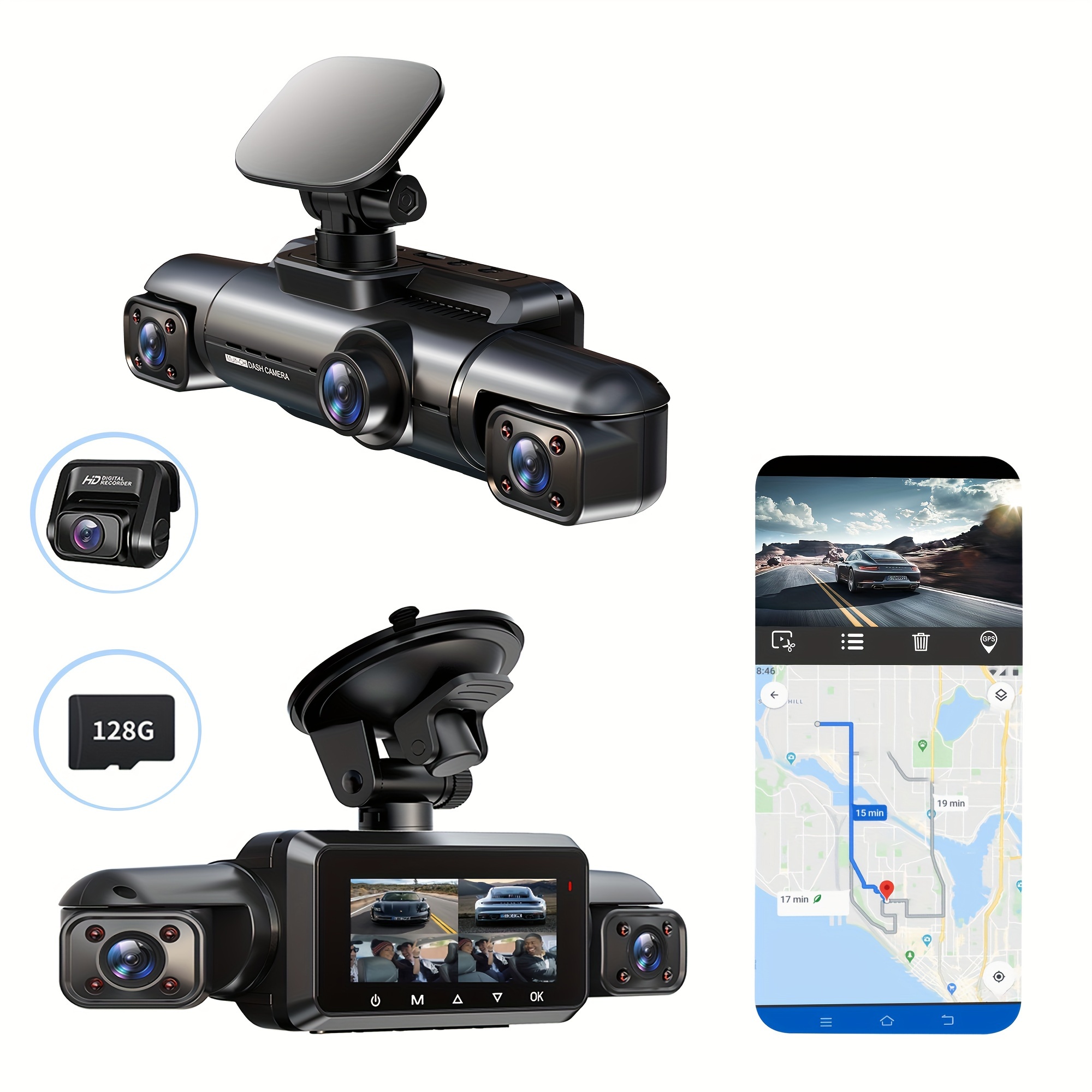 

4 Channels Fhd 4 * 1080p, Dash Cam 360 Degree For Car Cameras, Wi-fi Gps Car Camera, Free 128gb Sd Card, Night Vision