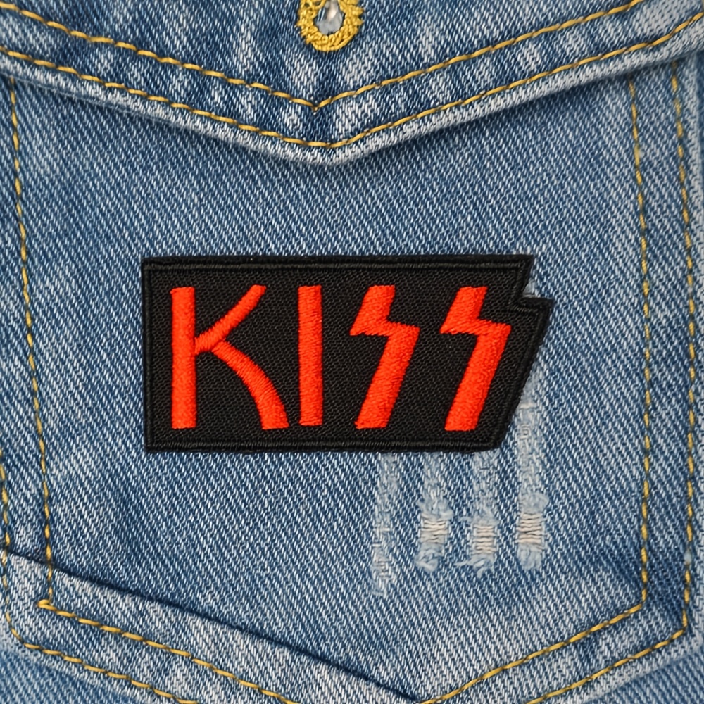 

Kiss Embroidered Patch With Adhesive Back, Red/black - Ideal For Backpacks And Clothing Repair, Badge, Fabric