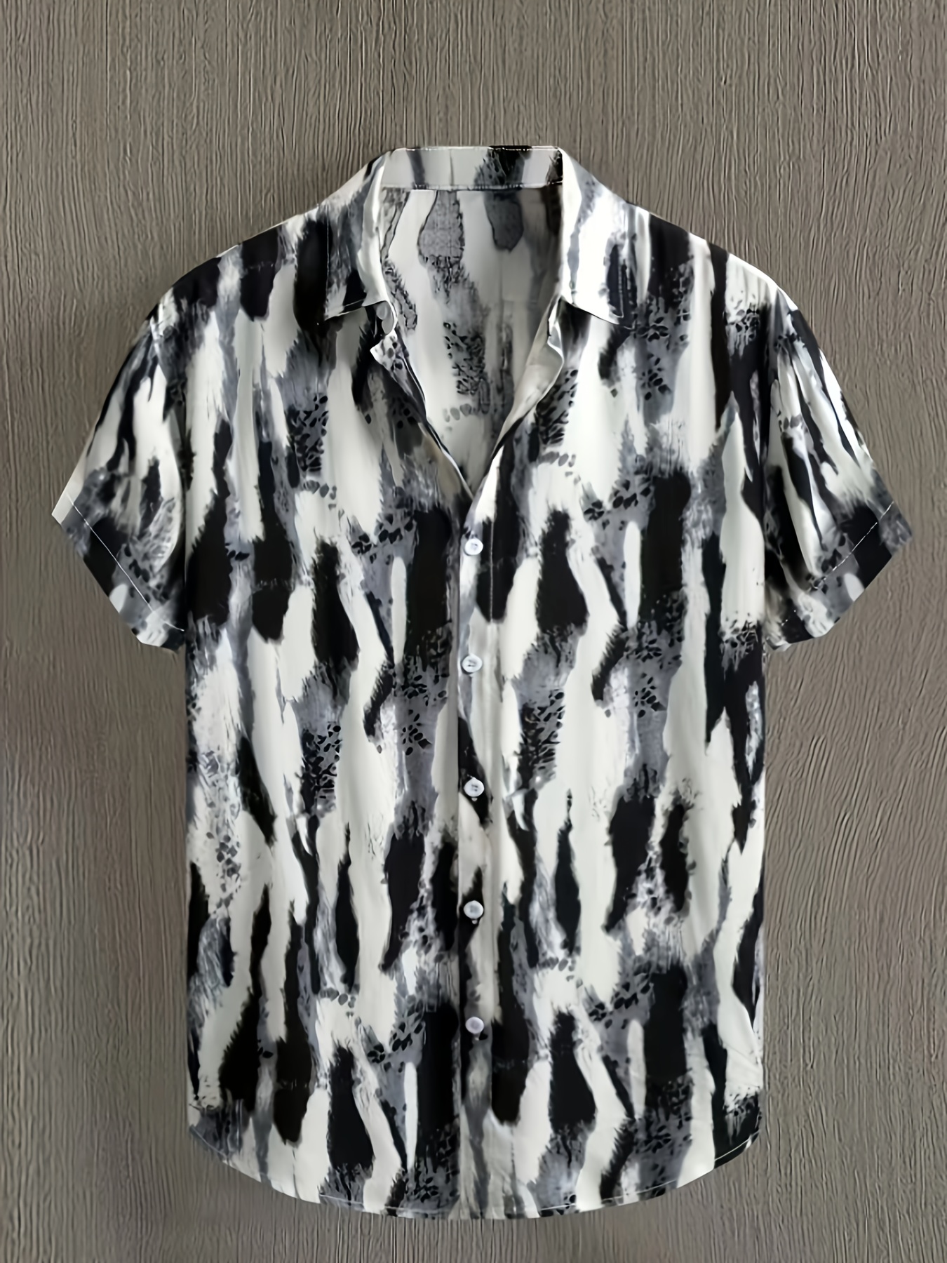 Men'S Summer Short Sleeve Button-Up Shirt - Black & White Leopard Print, Casual Travel Vacation Style, Comfortable Regular Fit, Non-Stretch Fabric, Perfect for Vacation or Casual Attire, Vacation Clothing | Leopard Print Shirt | Nonstretch Fabric