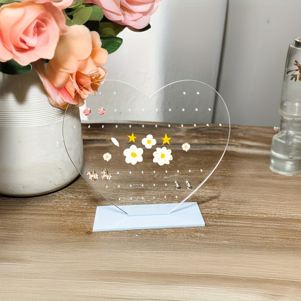 

Acrylic Heart Earring Stand: Personalized Jewelry Display For Earrings - Desktop Organizer With Hook Closure