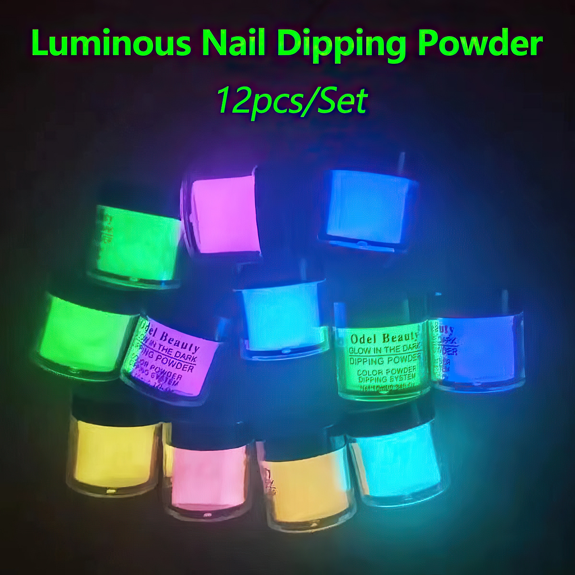 

12pcs/set Luminous Nail Dipping Powder, Glow In The Dark, Long-lasting, Nail Art, Acrylic Powder Kit, Manicure Salon, Fluorescent Effect
