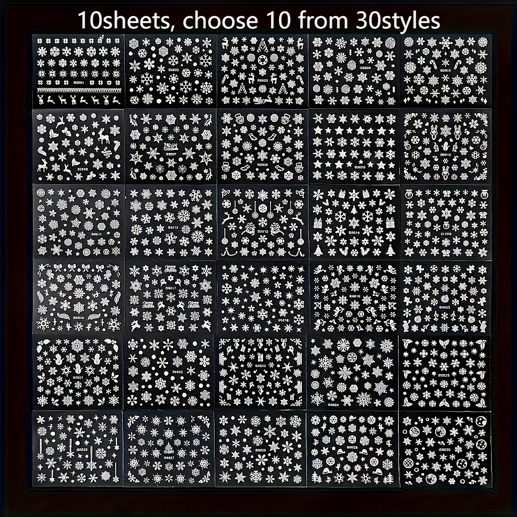 10/ Snowflake Nail Art Stickers 3d Christmas Nail Art Supplies White Snowflakes Snowmen Santa Claus Elk Snow Design Shiny Decals Manicure Winter New Year Diy Nail Decorations Accessories