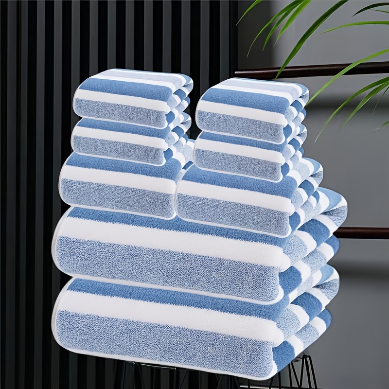 TEMU 8pcs Set, , Super Absorbent, Striped Bath Towel Set, Including 2pcs Large Bath Towels, 2pcs Large Face Towels, And 4pcs Hand Towels