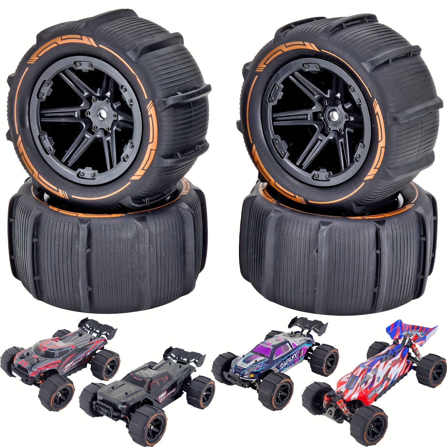 

4pcs Rc Car - Fit For , Hbx & More | Plastic & Tpr Construction | Black