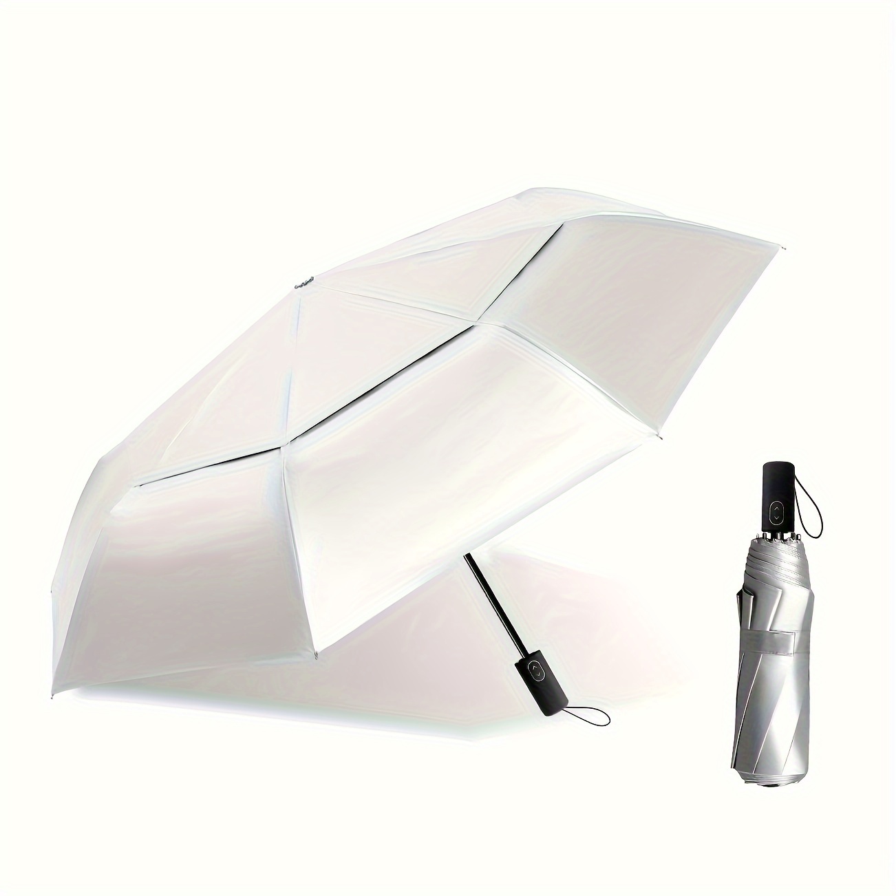 

Silver Ultralight Automatic Umbrella, 3 Fold Sun Umbrella, Portable Uv Protection Sun Umbrella, 8 Ribs Double Canopy Windproof Umbrella
