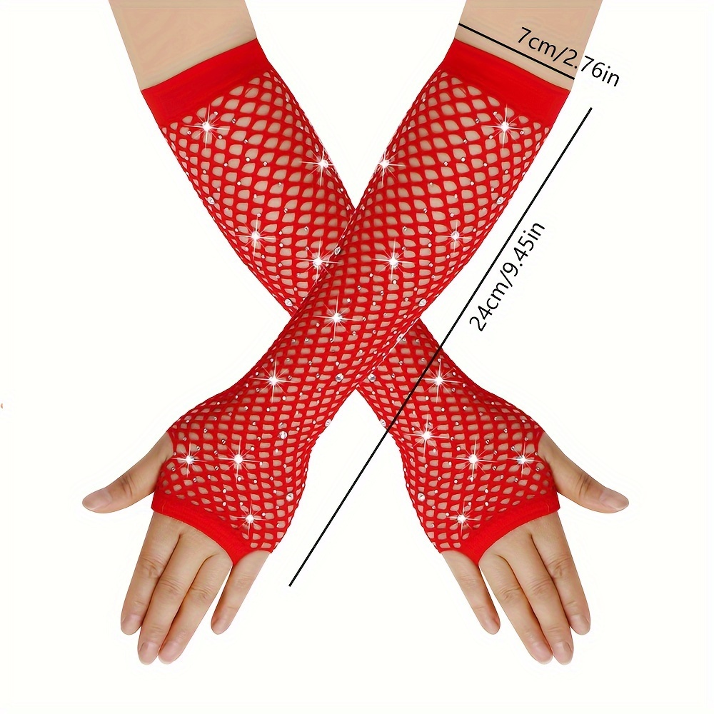 2pcs Rhinestone Party Mesh Net Elastic Gloves
