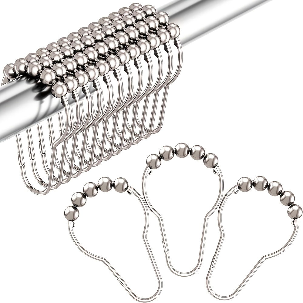 15pcs Shower Curtain Hooks Set, Decorative Rust-proof Metal Shower Curtain Hooks For Bathroom, Polished Nickel End, And