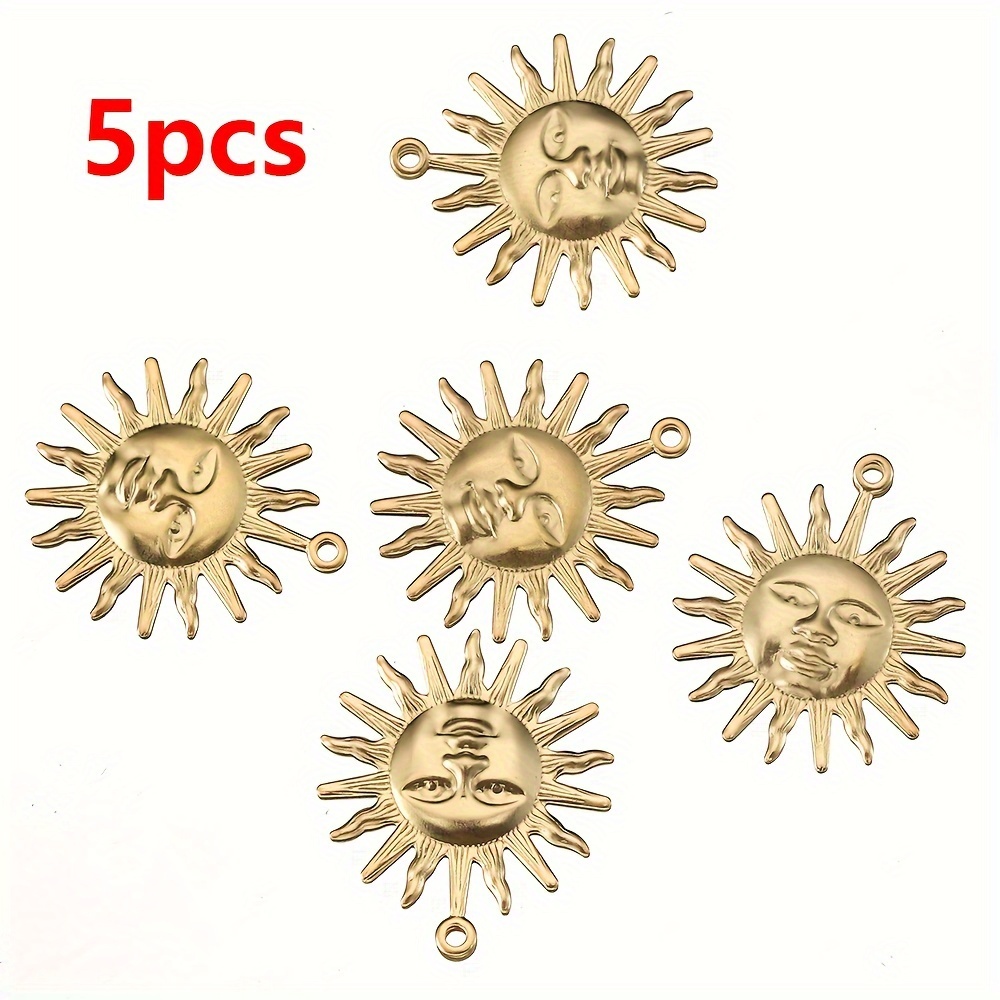 Image of 5pcs Golden Stainless Face Pendants Charms For Earring Necklace Bracelet Jewelry Making Additions Supplies