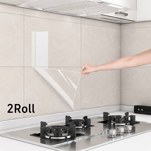 2 rolls transparent heat resistant oil stain film self kitchen backsplash stickers for stove gas stove range hood areas easy to clean durable surface protection kitchen stove top protector stove top protector